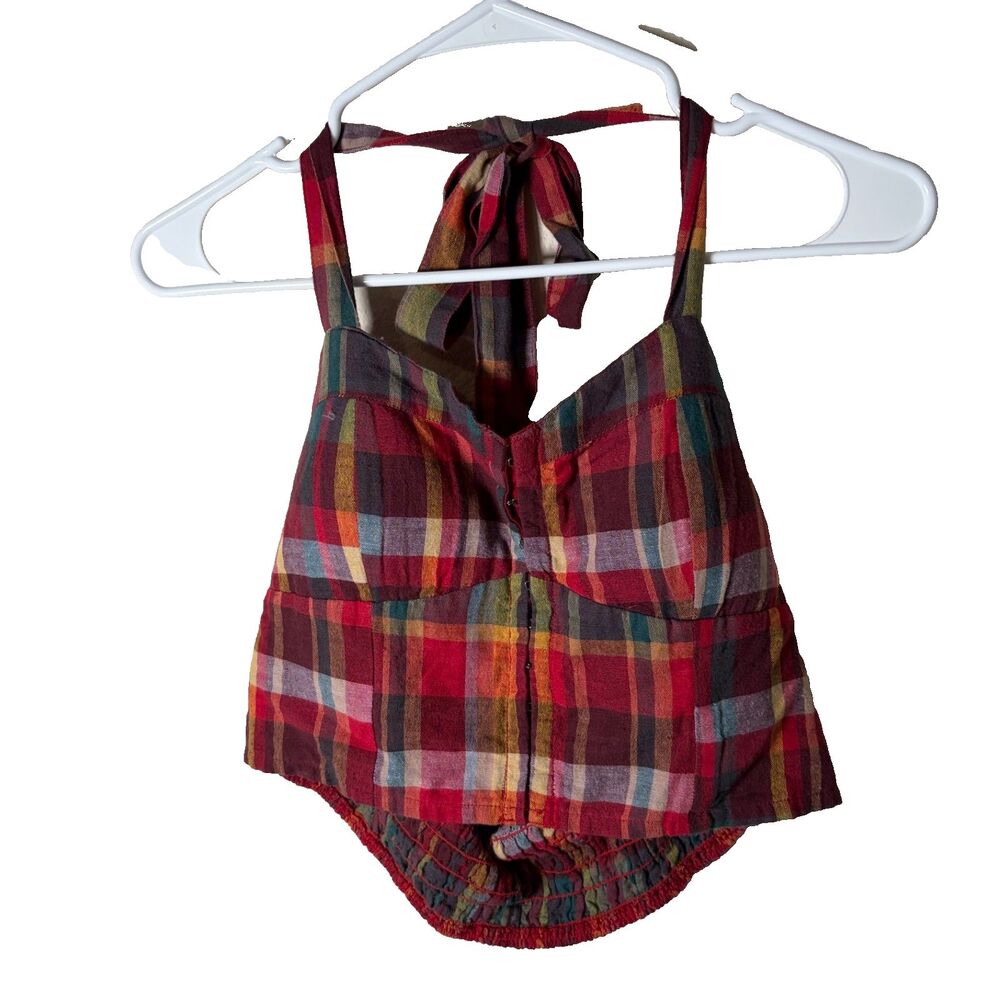 American Eagle Halter Tank Top Women's Medium Plaid Sleeveless Cropped Shirt